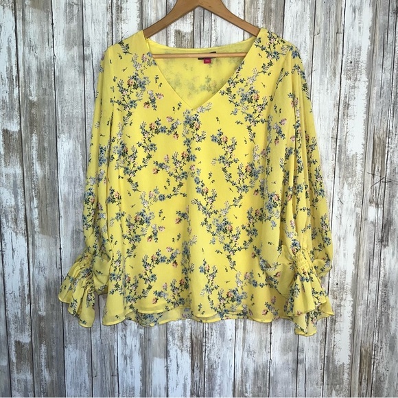 Vince Camuto Yellow Floral Blouse - Picture 2 of 7